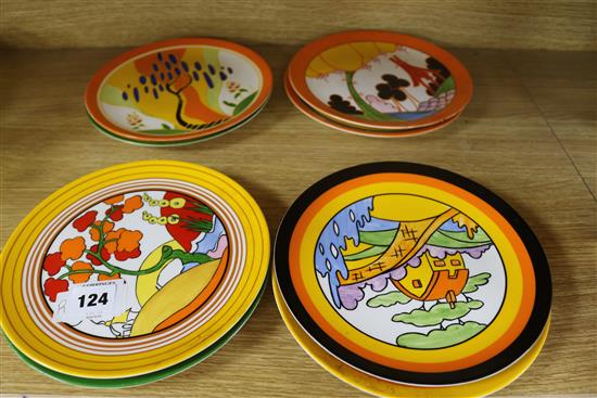 Eight reproduction Clarice Cliff style plates